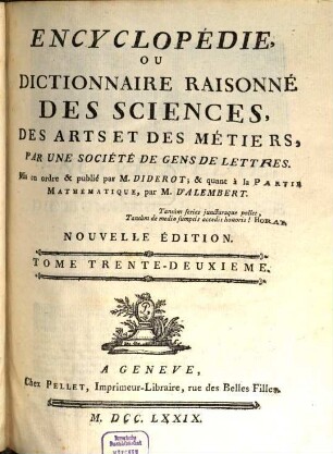 Encyclopédie, ou dictionnaire raisonné des sciences, des arts et des métiers, 32. [Sug - Tem]
