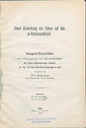 Ueber Einwirkung des Chlors auf den m-Oxybenzaldehyd