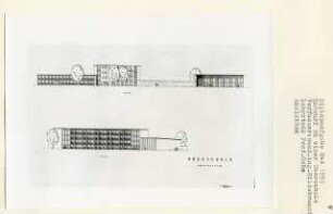Entwurf Oberschule (Diplomarbeit bei Karl Wilhelm Ochs): Ansichten von Süden und Osten 1:200