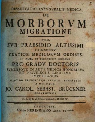 Diss. inaug. med. de morborum migratione