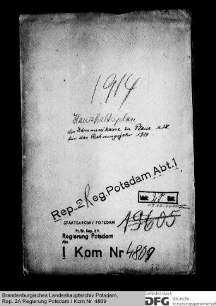 Haushaltsplan der Kämmereikasse in Plaue für das Rechnungsjahr 1914