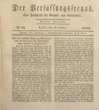 № 83. Cassel, den 17. October 1832.