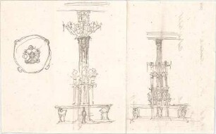 Voit, August von; Feldafing / Starnberger See (Bayern); Königliches Schloss (Königliche Villa) - Brunnen (Grundriss, Ansichten)
