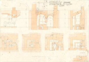 Gärtner, Friedrich von; München, Ludwigstr.; Staatsbibliothek - Ofen bei der Treppe (Schnitte)