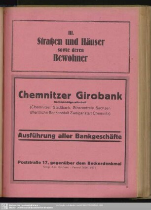 Dritte Abteilung. Häuserbuch und Straßenverzeichnis : III. Straßen und Häuser sowie deren Bewohner