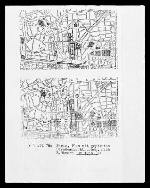 Paris, Stadtplan mit geplanten Straßendurchbrüchen nach E. Hénard