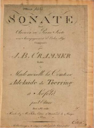 Sonate pour le clavecin ou piano-forte avec accompagnement de violon obligé : dédiée à Mademoiselle la Comtesse Adelaide de Toerring à Seefeld par l'éditeur