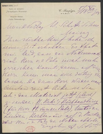 Brief an B. Schott's Söhne : 05.12.1905