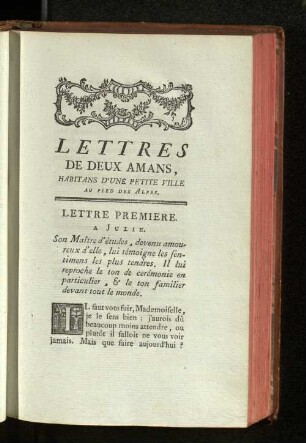 Lettres de deux Amans, Habitans d'une petite Ville au pied des Alpes