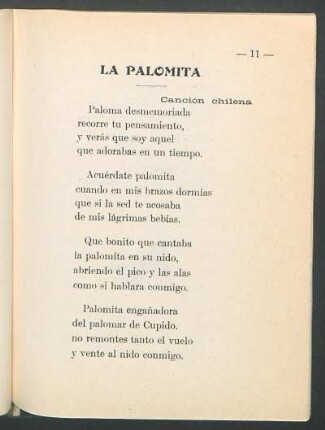 La Palomita : Canción chilena