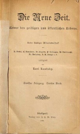 Die neue Zeit : Wochenschrift der Deutschen Sozialdemokratie. 12. 1894, Bd. 2