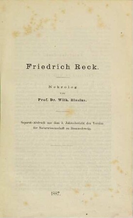 Friedrich Reck : Nekrolog