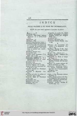 Indice delle materie e dei nomi più interessanti