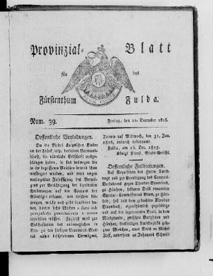 Num. 39., Ausgabe vom 22. Dezember 1815