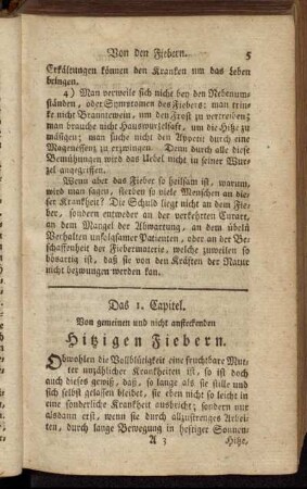 Das 1. Capitel. Von gemeinen und nicht ansteckenden Hitzigen Fiebern.