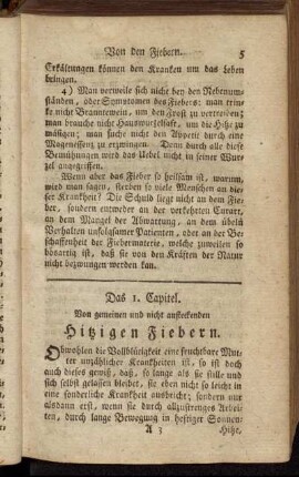 Das 1. Capitel. Von gemeinen und nicht ansteckenden Hitzigen Fiebern.