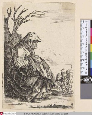 [Frau im linken Profil unter einem toten Baum sitzend; Woman in left profile seated under a dead tree]
