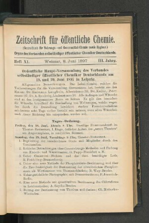 Ordentliche Haupt-Versammlung des Verbandes selbstständiger öffentlicher Chemiker Deutschlands am 19. und 20. Juni 1897 in Leipzig.