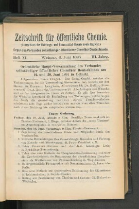 Ordentliche Haupt-Versammlung des Verbandes selbstständiger öffentlicher Chemiker Deutschlands am 19. und 20. Juni 1897 in Leipzig.