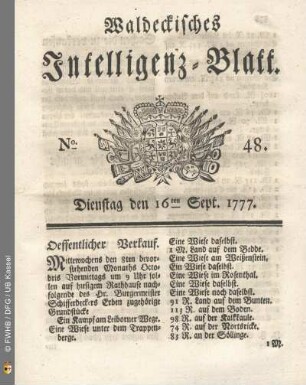 No. 48. Dienstag den 16ten Sept. 1777