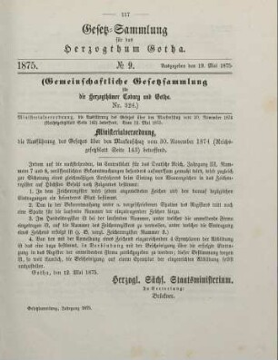 9. Ministerialverordnung, die Ausführung des Gesetzes über den Markenschutz vom 30. November 1874 (Reichsgesetzblatt Seite 143.) betreffend. Vom 12. Mai 1875