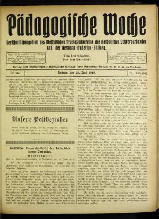 Westfälischer Provinzial-Verein des katholischen Lehrer-Verbandes : Niederschrift über die Vertreterversammlung in Dortmund am 10. Juni 1919