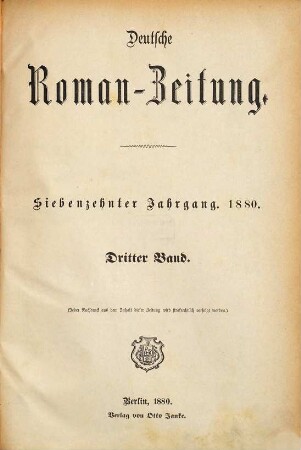 Deutsche Roman-Zeitung. 1880,3 = Jg. 17