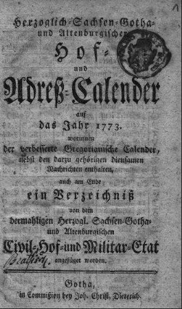 1773: Staatshandbücher für das Herzogtum Sachsen-Gotha