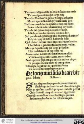 De locis mirificis beate virginis Mariae Sebastiani Brant.