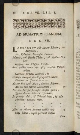 88-109, Ad Munatium Plancum. Ode VII.; Remarques Sur L'Ode VII.; Notes Sur L'Ode VII.