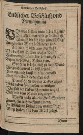 Endlicher Beschluß und Vermahnung.