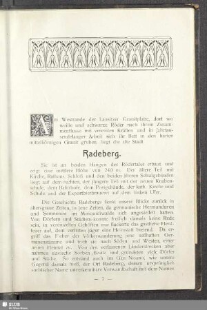 Am Westrand der Lausitzer Granitplatte ..., liegt die alte Stadt Radeberg
