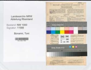 Entnazifizierung Toni Bonanni, geb. 01.08.1908 (Verwaltungsbeamter)