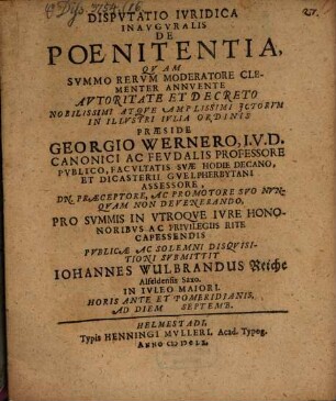 Disp. iur. inaug. de poenitentia