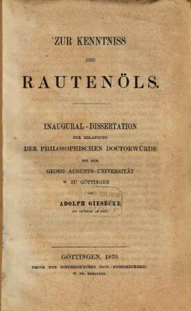 Zur Kentniss des Rautenöls : Inaug. Diss.
