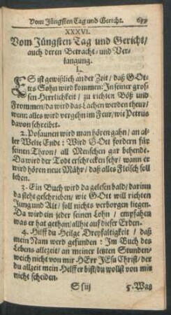 XXXVI. Vom Jüngsten Tag und Gericht/ auch deren Betracht- und Verlangung.