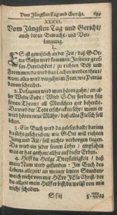 XXXVI. Vom Jüngsten Tag und Gericht/ auch deren Betracht- und Verlangung.