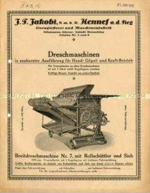 Dreschmaschinen für Hand-, Göpel- und Kraft-Betrieb