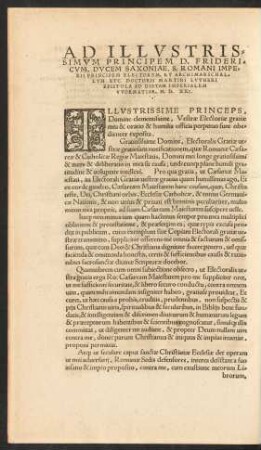 Ad Illustrissimum Principem D. Fridericum ...