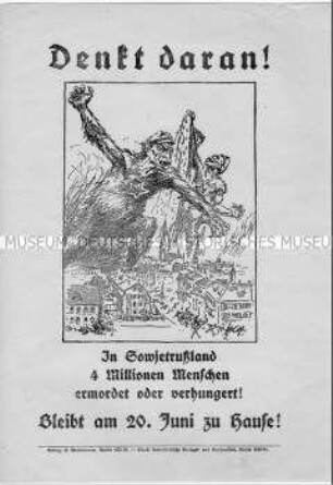 Illustriertes Flugblatt gegen die Fürstenenteignung mit antisowjetischer Propaganda