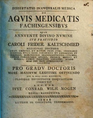Diss. inaug. ... de aquis medicatis Fachingensibus