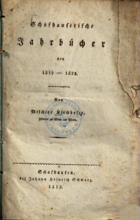 Schafhauserische Jahrbücher von 1519 - 1529