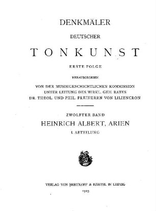 Arien von Heinrich Albert : I. Abteilung