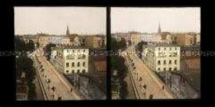 Blick nach Süden über Häuser zur Nikolauskirche von Ratibor