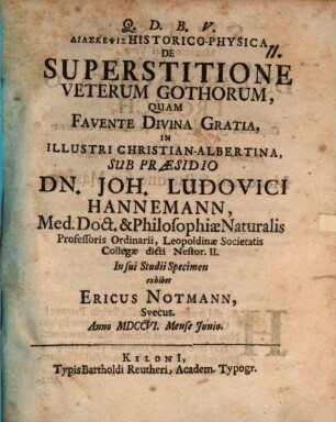 Diascepsis hist.-phys. de superstitione veterum Gothorum