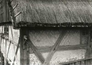 Fachwerkhaus mit Strohdach. Detail Fachwerkkonstruktion