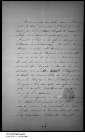 Beitritt Hessens zum Aachener Vertrag vom 9. Oktober 1818. (Akzeptation Rußlands, paraphiert)