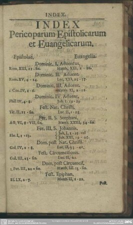 Index Pericoparum Epistolicarum et Evangelicarum