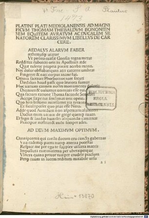 Libellus de carcere : gewidmet Thomas Thebaldus