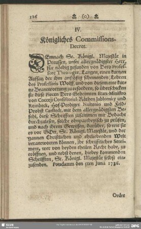 IV. Königliches Commissions-Decret